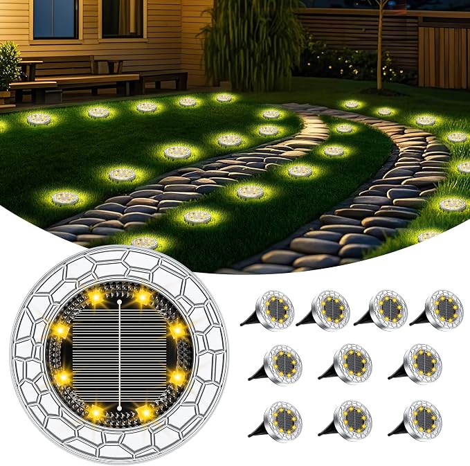 10 Piezas Luces Solares LED Exterior Jardín, 8 LED Luces Solares