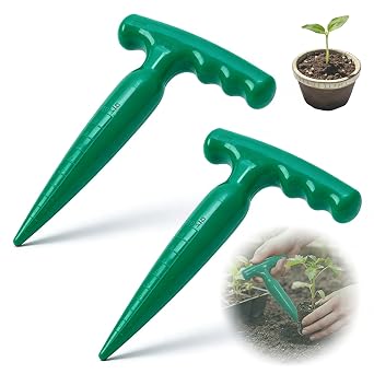 2pcs Plantador Manual de Jardinería – Herramienta con escala para siembra precisa de hortalizas y flores, apta para jardineros aficionados y profesionales (Verde)