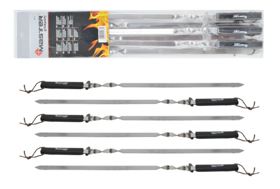 4U-Onlinehandel 4U de Comercio en línea 6 pinchos barbacoa de 600 x 15 x 1,8 mm Acero Inoxidable con Mango de madera pinchos para brochetas (Brochetas Carne Espátula avergüenza pura pincho