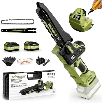 8 Pulgadas Mini Motosierra a Batería, Motor Brushless, 2 Baterías 5200mAh