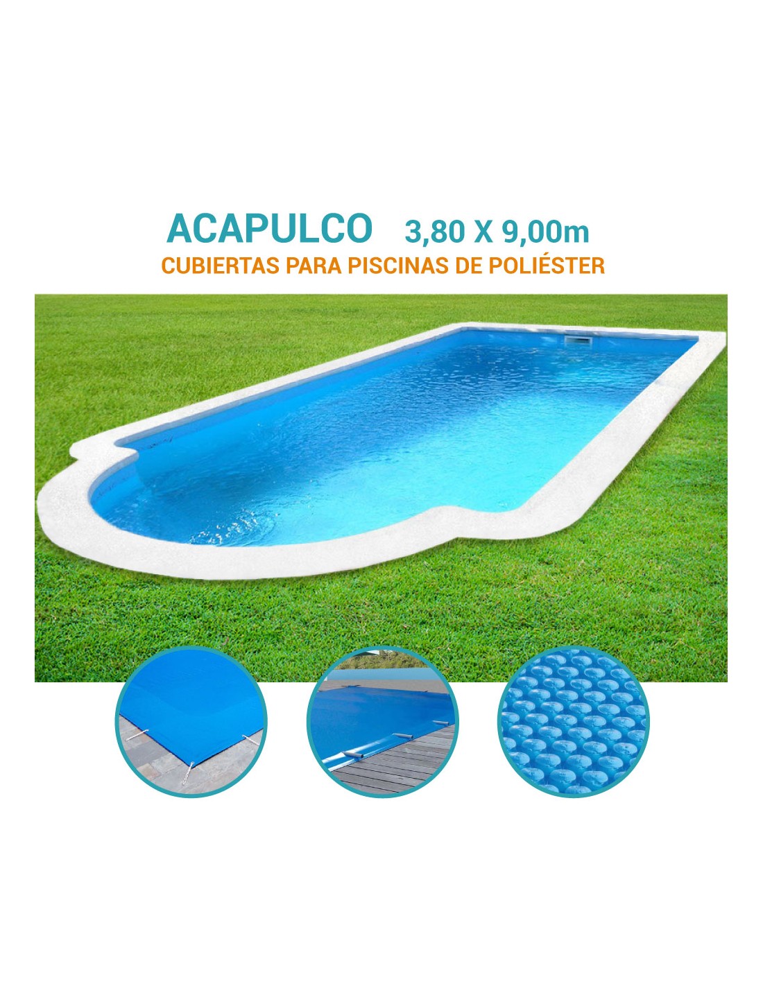 Acapulco | 3,80 x 9m | Cubiertas piscina de poliéster Coinpol
