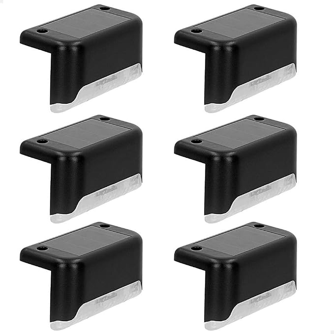 AKTIVE 61560, Pack de 6 Lámparas solares de luz cálida, Luz continua entre 6 y 8 horas, Impermeable, farolas solares, luces solares led exterior, Para escaleras, barandillas y paredes