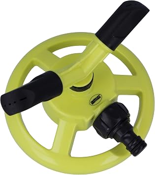 Amig - Aspersor Giratorio con 2 Boquillas - Para Sobreponer en el Césped - Ø150 x 110 mm - 2 Brazos Giratorios y Conector Rápido - Superficie hasta 34 m² - Plástico ABS - Verde Pistacho y Negro