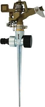 Amig - Aspersor Sectorial con Cabeza - Pincho Metálico Ideal para Clavar en el Césped - 280 mm - Conector Rápido - Rotación de 360° - Superficie de Riego hasta 95 m² - Latón - Verde Pistacho y Negro
