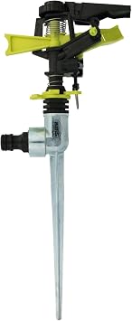 Amig - Aspersor Sectorial con Cabeza - Pincho Metálico Ideal para Clavar en el Césped - 300 mm - Superficie de Riego de hasta 243 m² - Plástico ABS - Verde Pistacho y Negro