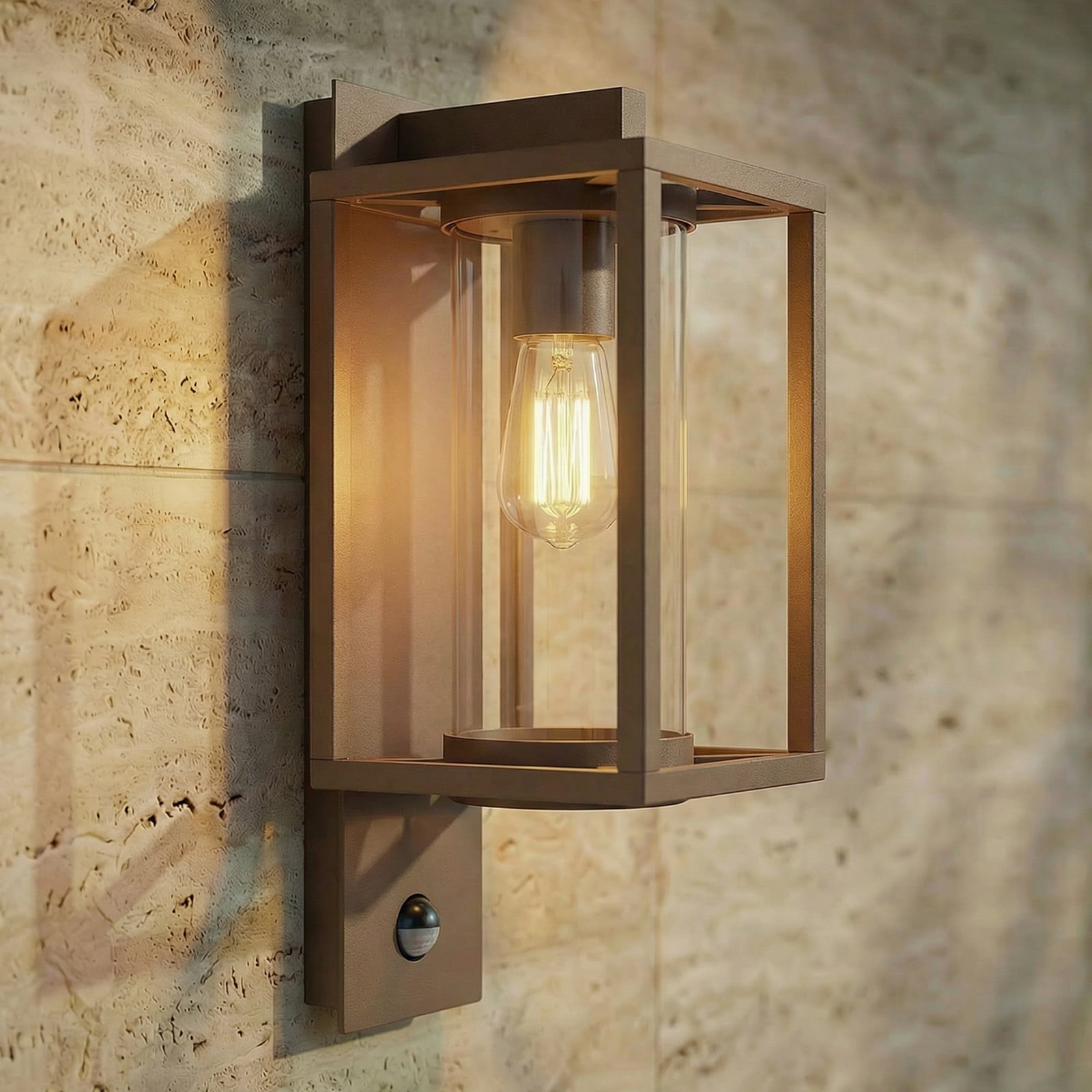Aplique de exterior colgante Ferda marrón IP44 Sensor - Lucande - Terraza - Moderno - Aluminio - Angular