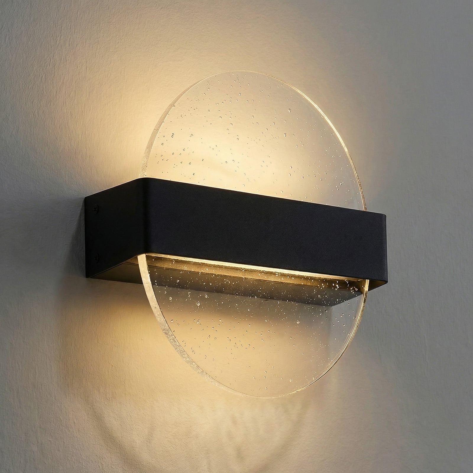 Aplique de pared LED Narkelo, negro/transparente, CCT, IP44 - Lucande - Diseño - Vidrio - Redonda