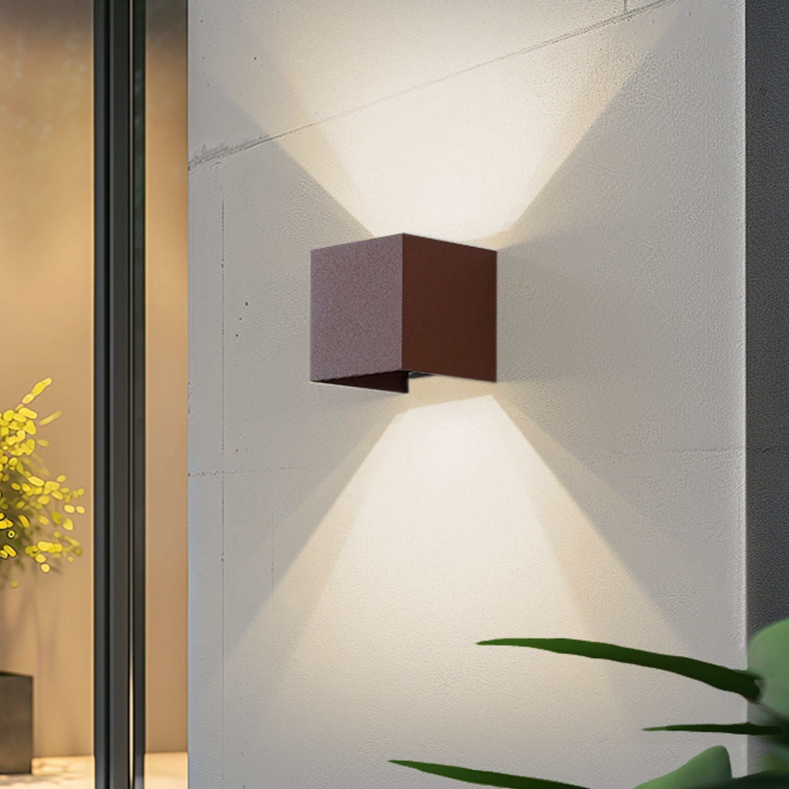 Aplique LED para exterior Dara Smart, color óxido, forma angular, CCT, Tuya - Lindby - Balcón - Moderno - Aluminio - De superficie