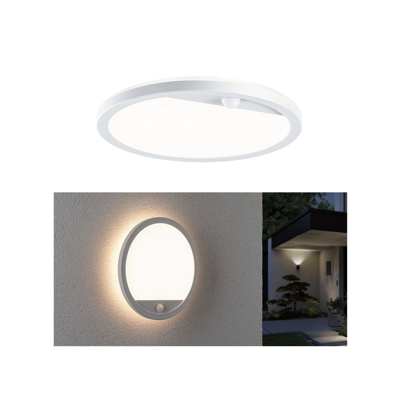 Aplique LED para exterior Lamina, blanca, sensor, IP44 - Paulmann - Moderno - Plástico - Redonda