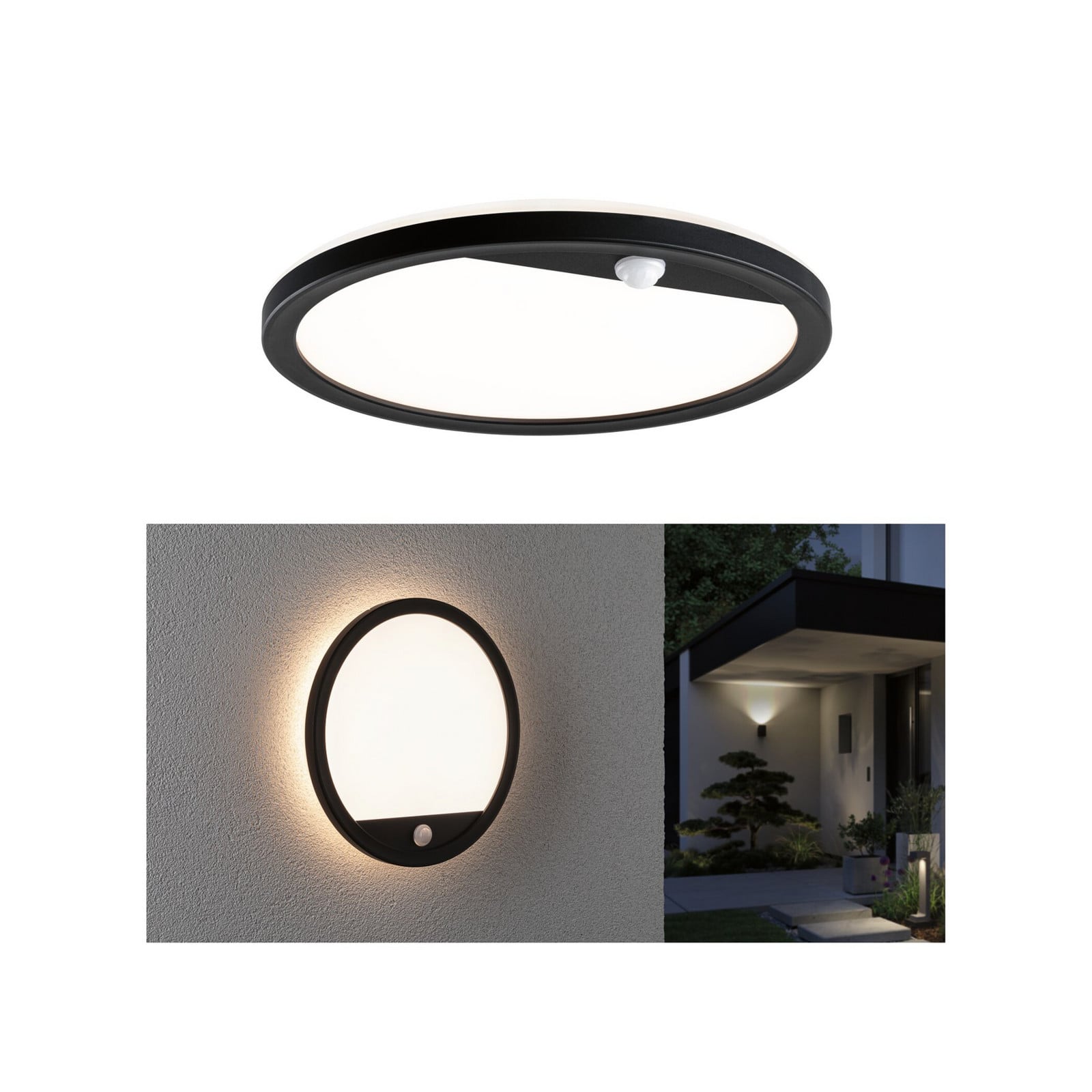 Apliqué LED para exterior Lamina, negra, sensor, IP44 - Paulmann - Moderno - Plástico - Redonda