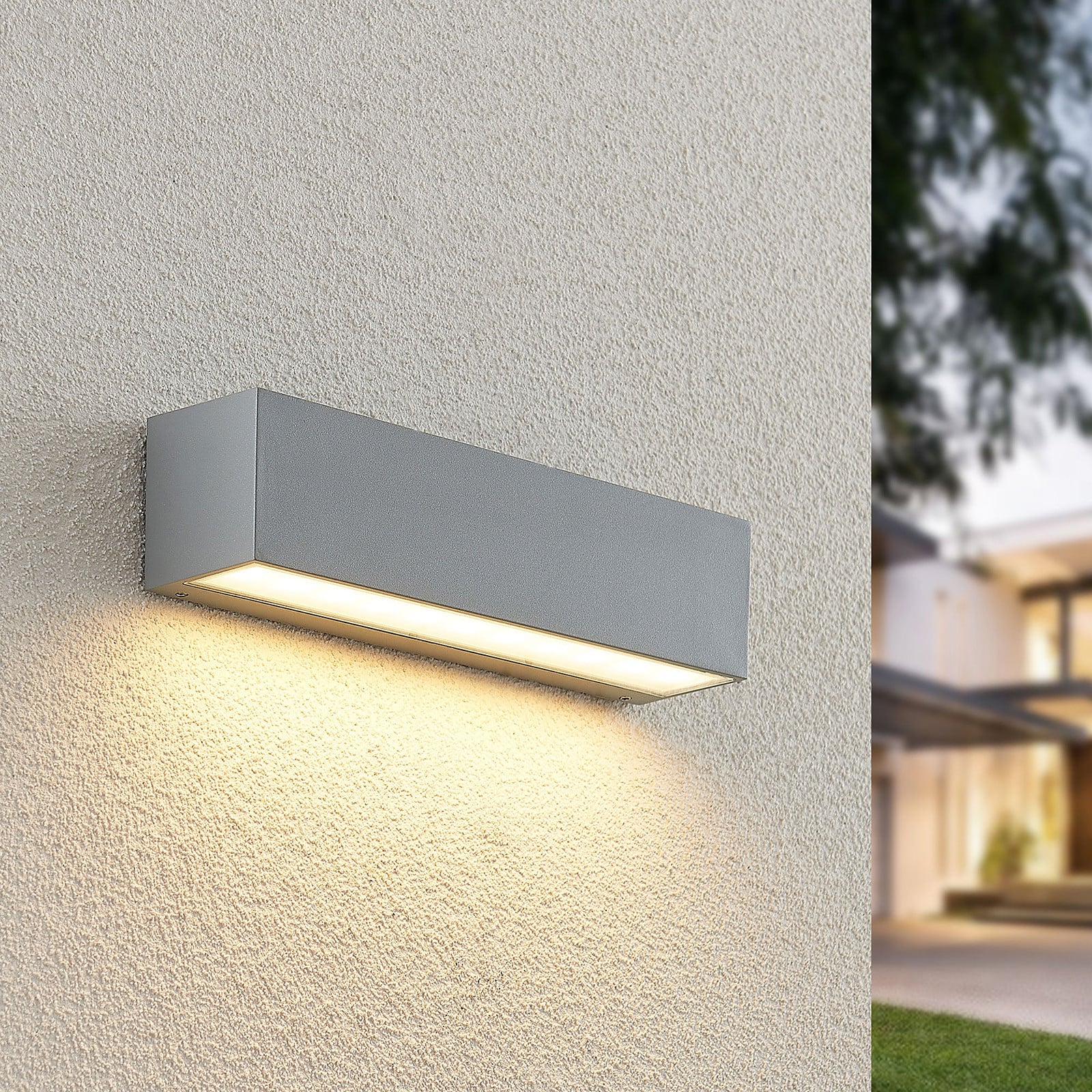 Aplique LED para exterior Lengo, tipo downlight, L25, plateada - Lucande - Balcón - Moderno - Aluminio - Angular