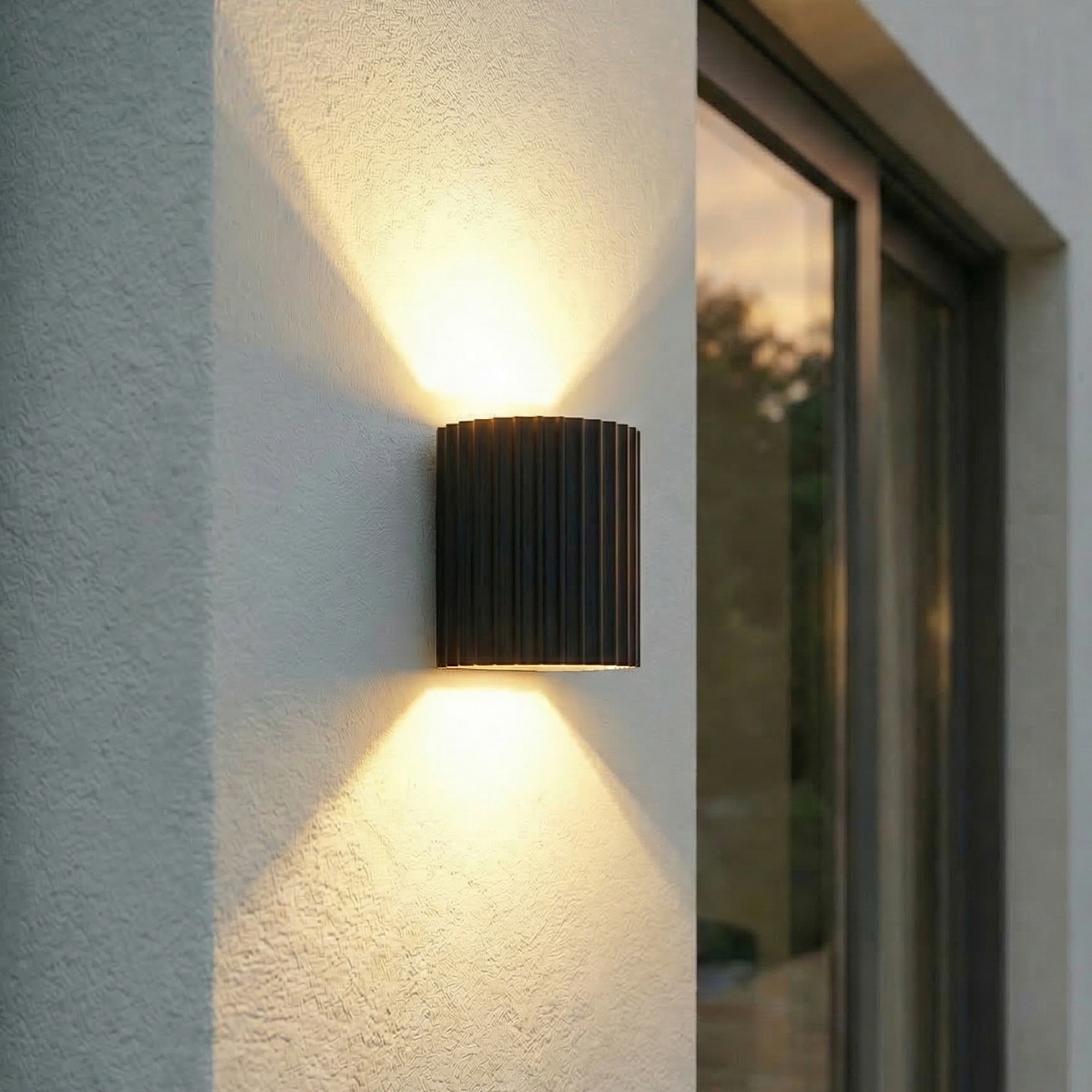 Aplique LED para exterior Ralino, IP65, aluminio, negro, 2 luces - Lindby - Terraza - Moderno - Redonda