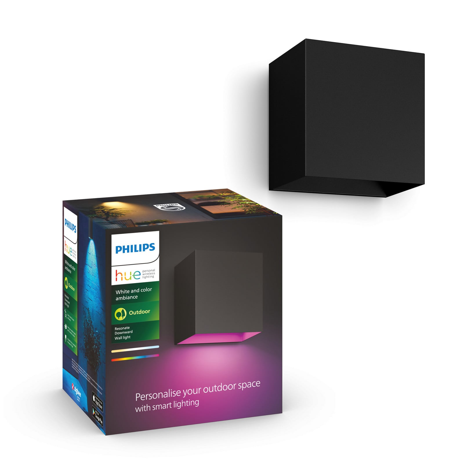 Aplique LED para exterior Resonate negra RGBW, IP44 - Philips Hue - Moderno - Metal - Angular