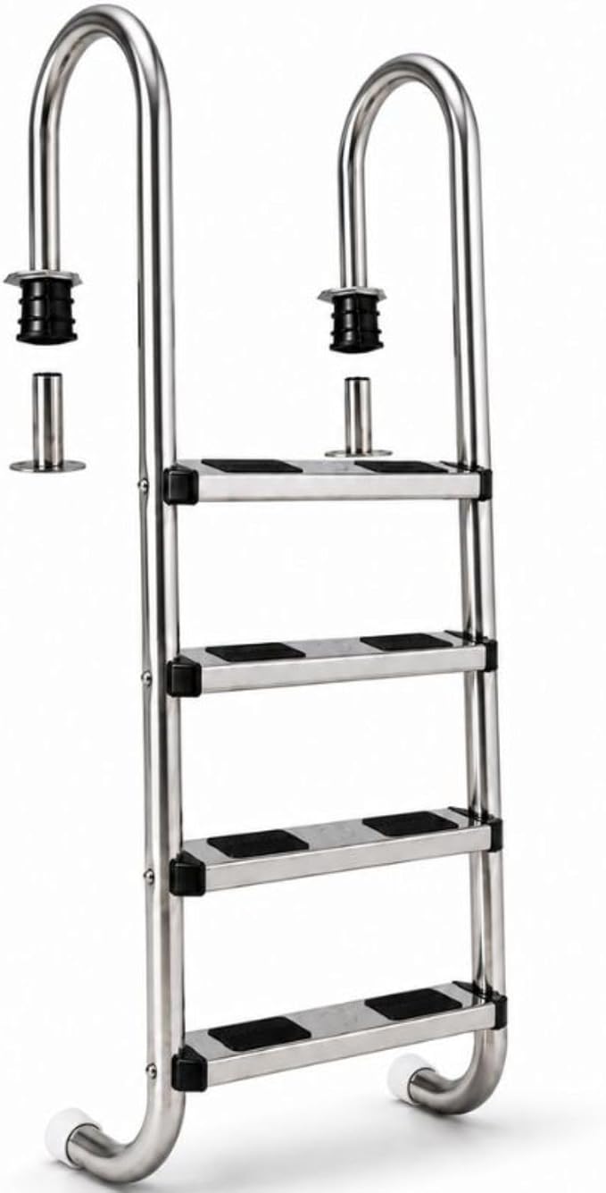 Arebos – Acero Inoxidable Escalera para Piscina de | 4 peldaños | con antirutschpads en los peldaños