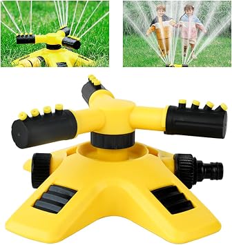 Aspersor de jardín, Aspersores de Riego Cesped de 360 ° Automático, Aspersor de Agua de 3 Brazos, Ajustables Sprinkler Jardin para Equipos de riego, Sistema de riego para aspersores de césped