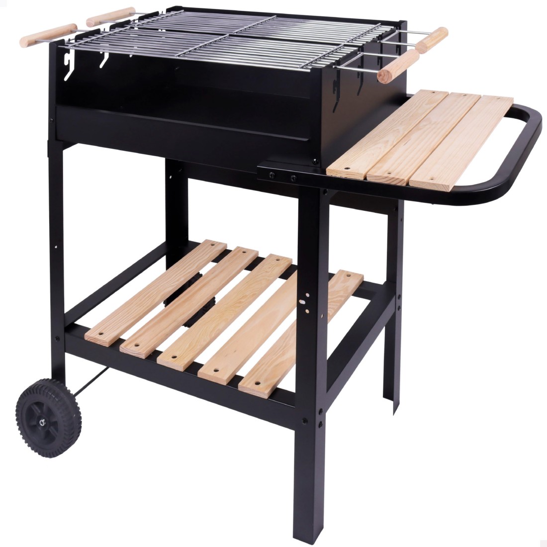 Barbacoa carbón portátil madera doble parrilla
