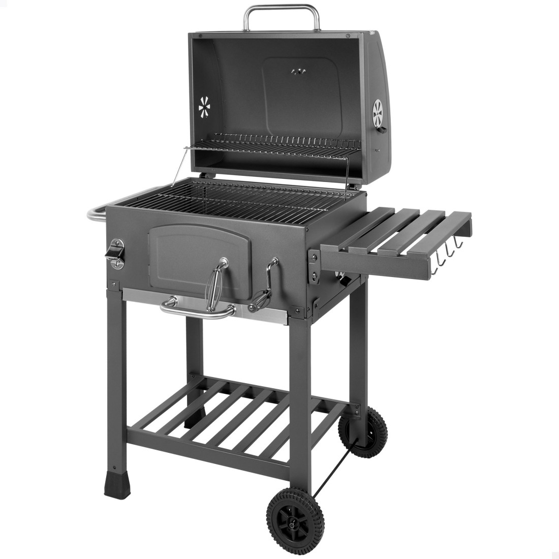 Barbacoa portátil carbón regulable en altura con ahumador