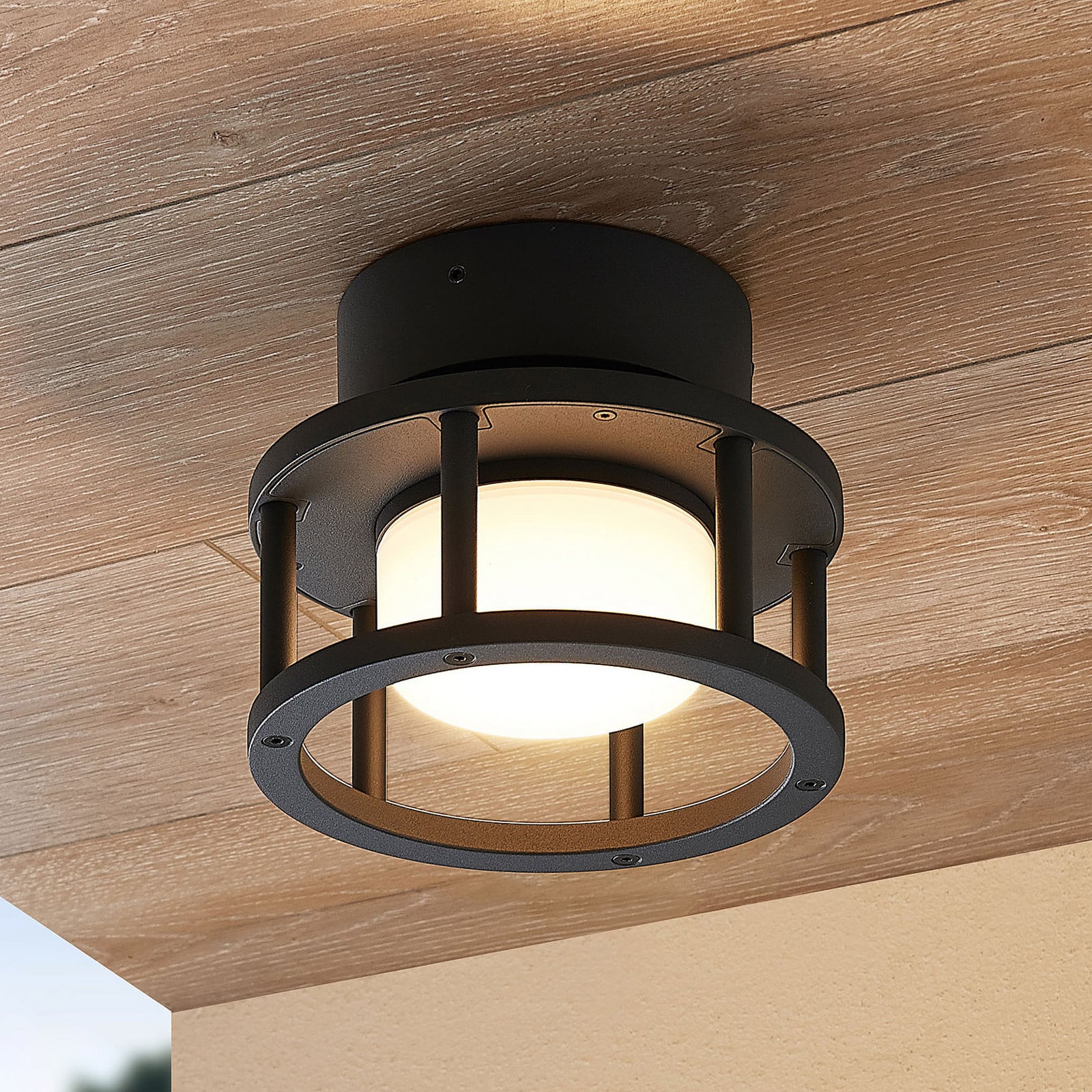 Berenike Exteriores Lámpara de Techo Dark Grey - Lucande - Balcón - Moderno - Aluminio - Redonda