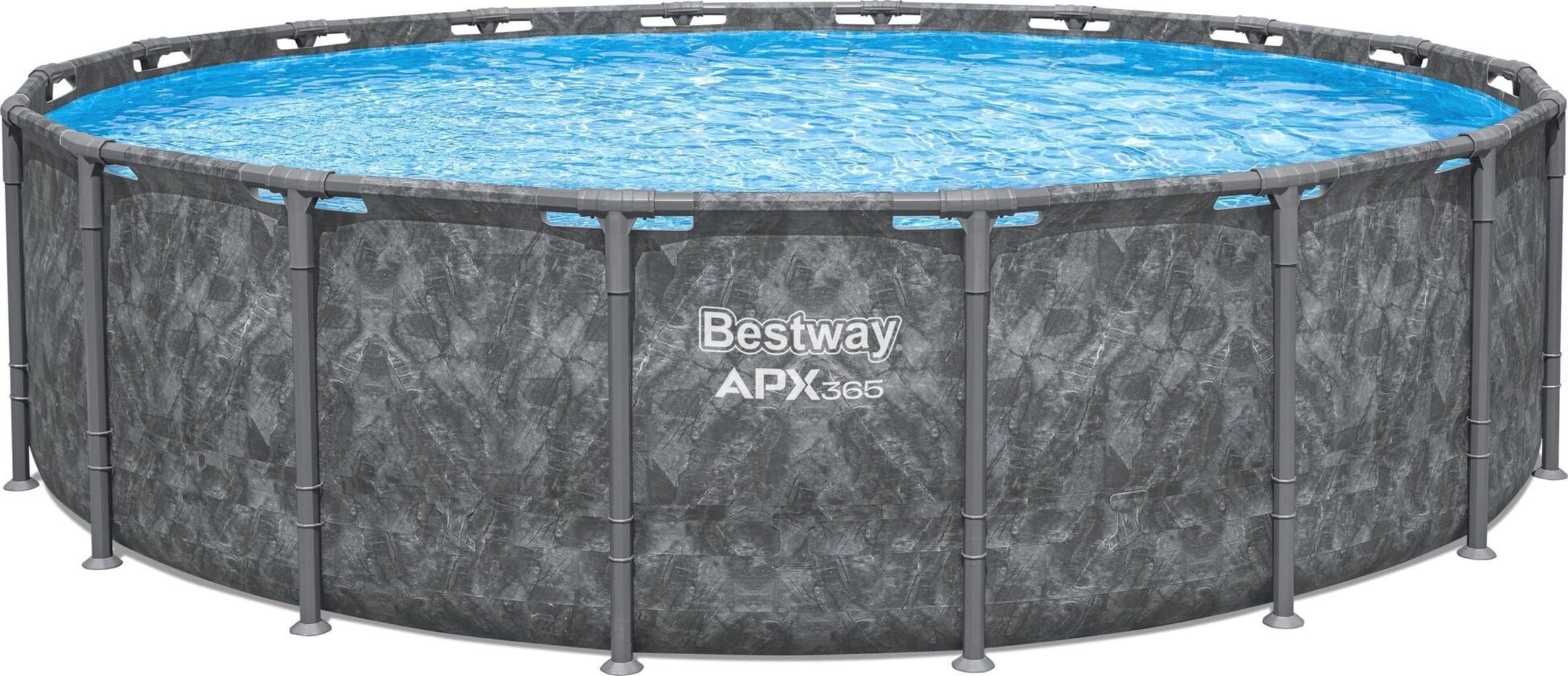 Bestway APX365™ Winterfestes Frame Pool Komplett-Set Ø 549 x 132 cm - Set mit Pool, Sandfilteranlage, Filterbällen, Sicherheitsleiter, Abdeckplane, Reparaturflicken