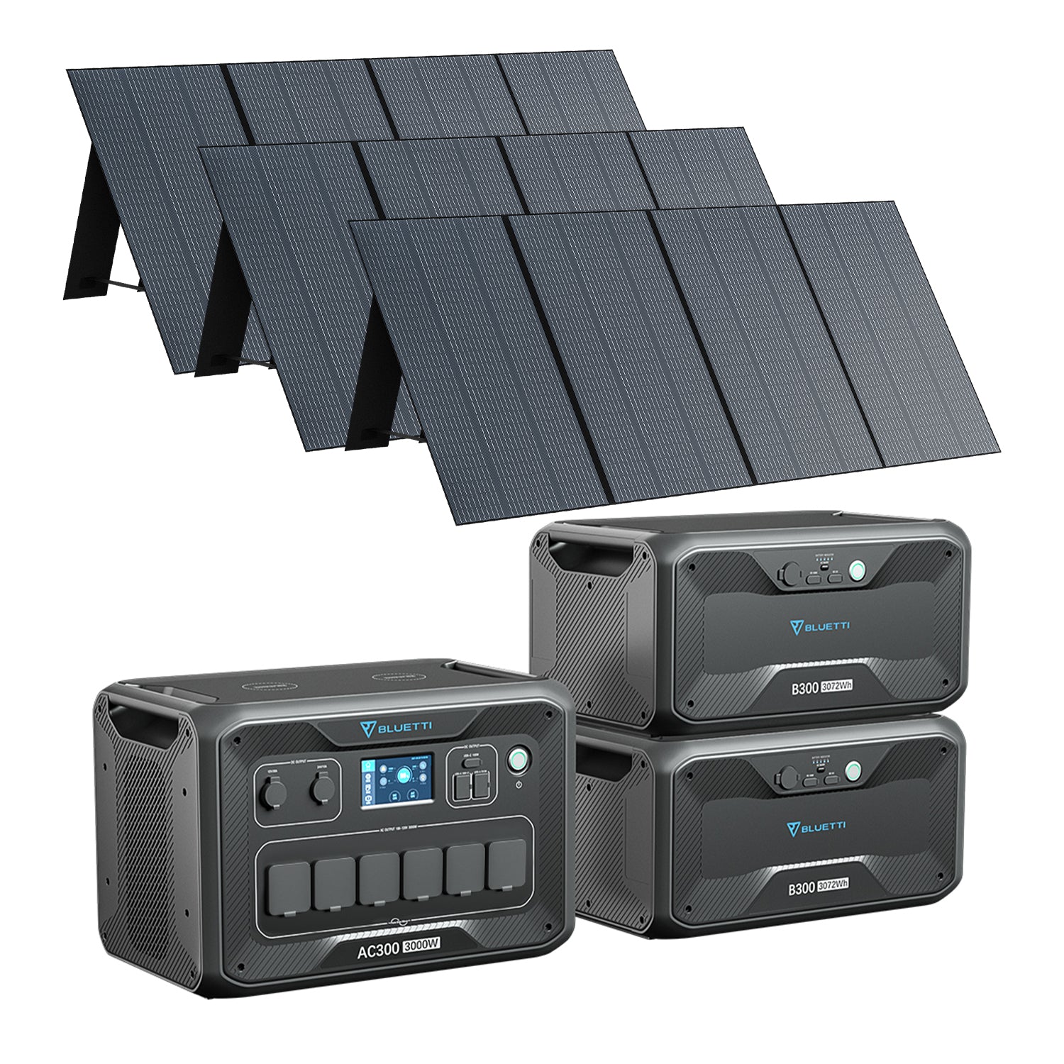BLUETTI AC300+ 2/B300 + 2/PV350 Generador solar kit AC300+2*B300+3*PV350 | 3.000 W 6.144 Wh | 1.050 W Kit solar