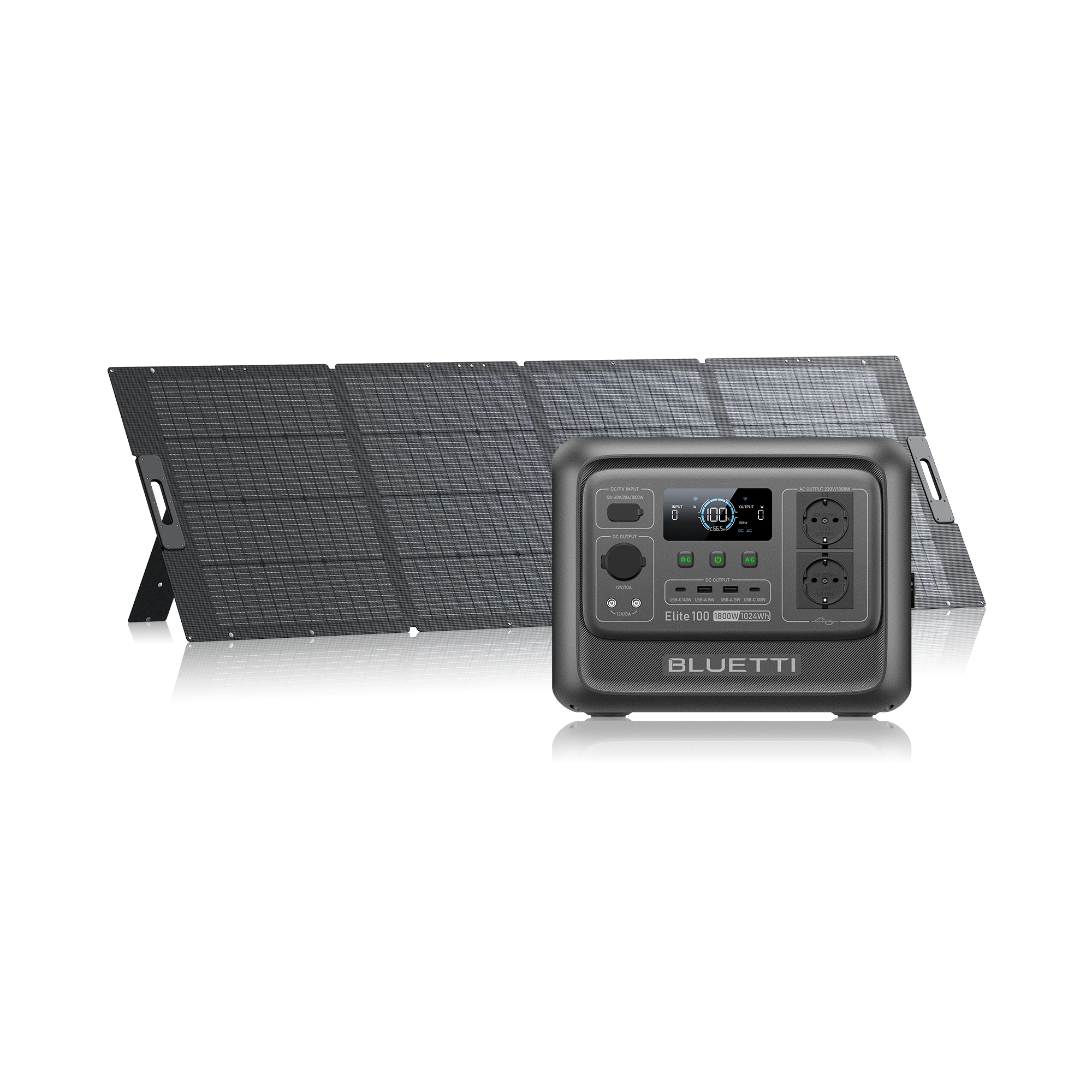 BLUETTI Elite 100 V2 + 350 W Solar | 1.800 W 1.024 Wh | 350 W Solar kit