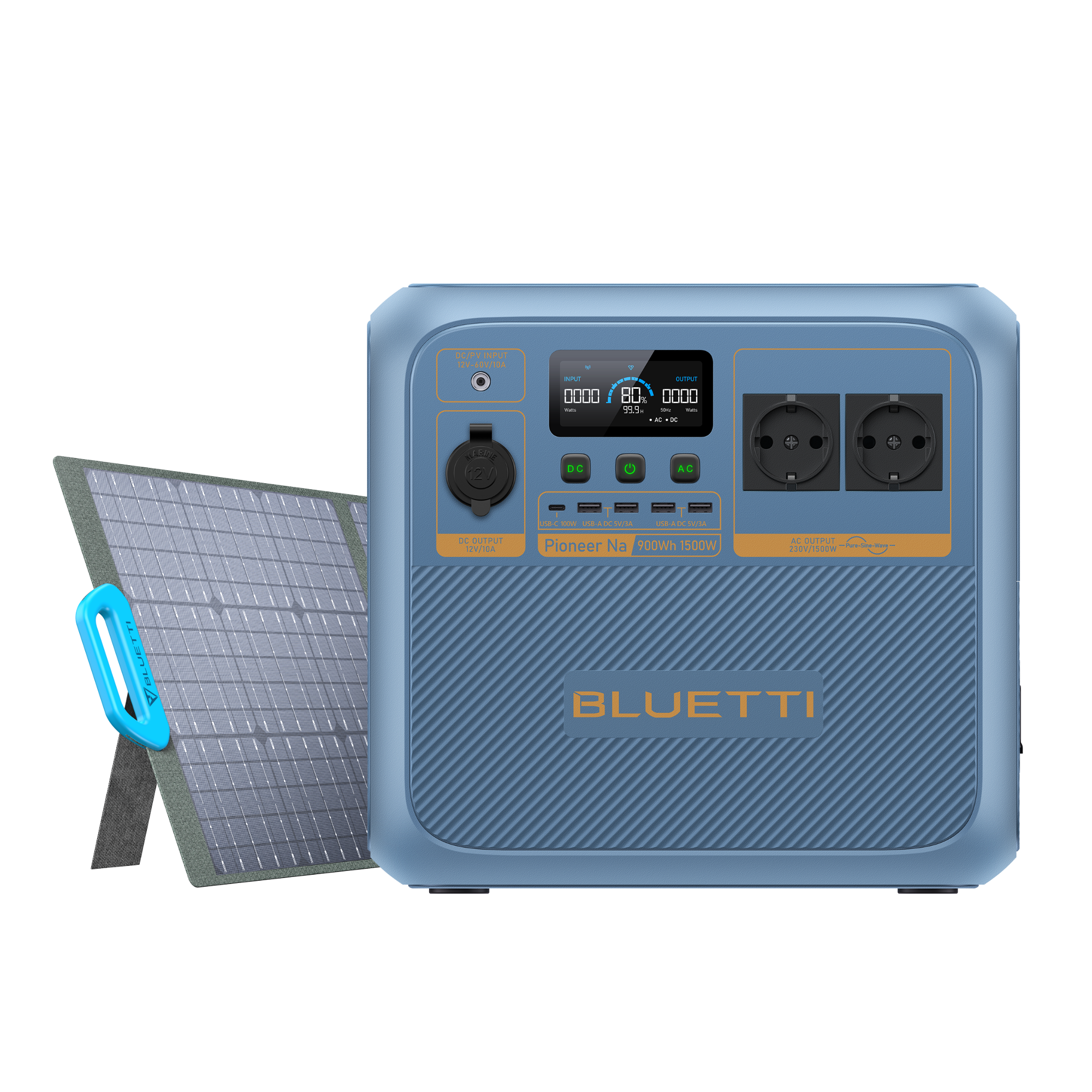 BLUETTI Pionner Na (Sodium-ion) Estación de Energía Portátil | 1.500 W 900 Wh Pionner Na (Sodium-ion) + 200 W Solar | 1.500 W 900 Wh | 200 W Kit solar