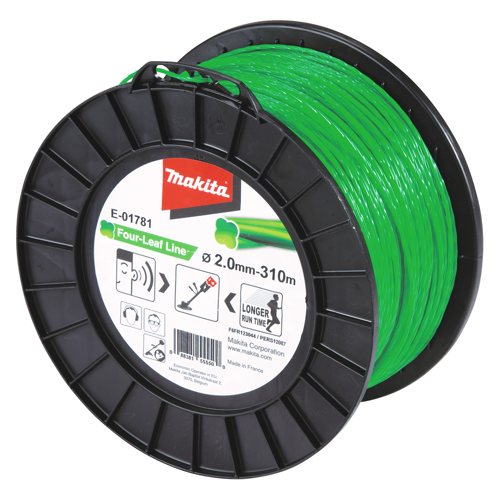 Bobina de Hilo para Desbrozadora Makita E-01781 de 2,0 mm x 310 m, diseño en trébol para corte eficiente y silencioso
