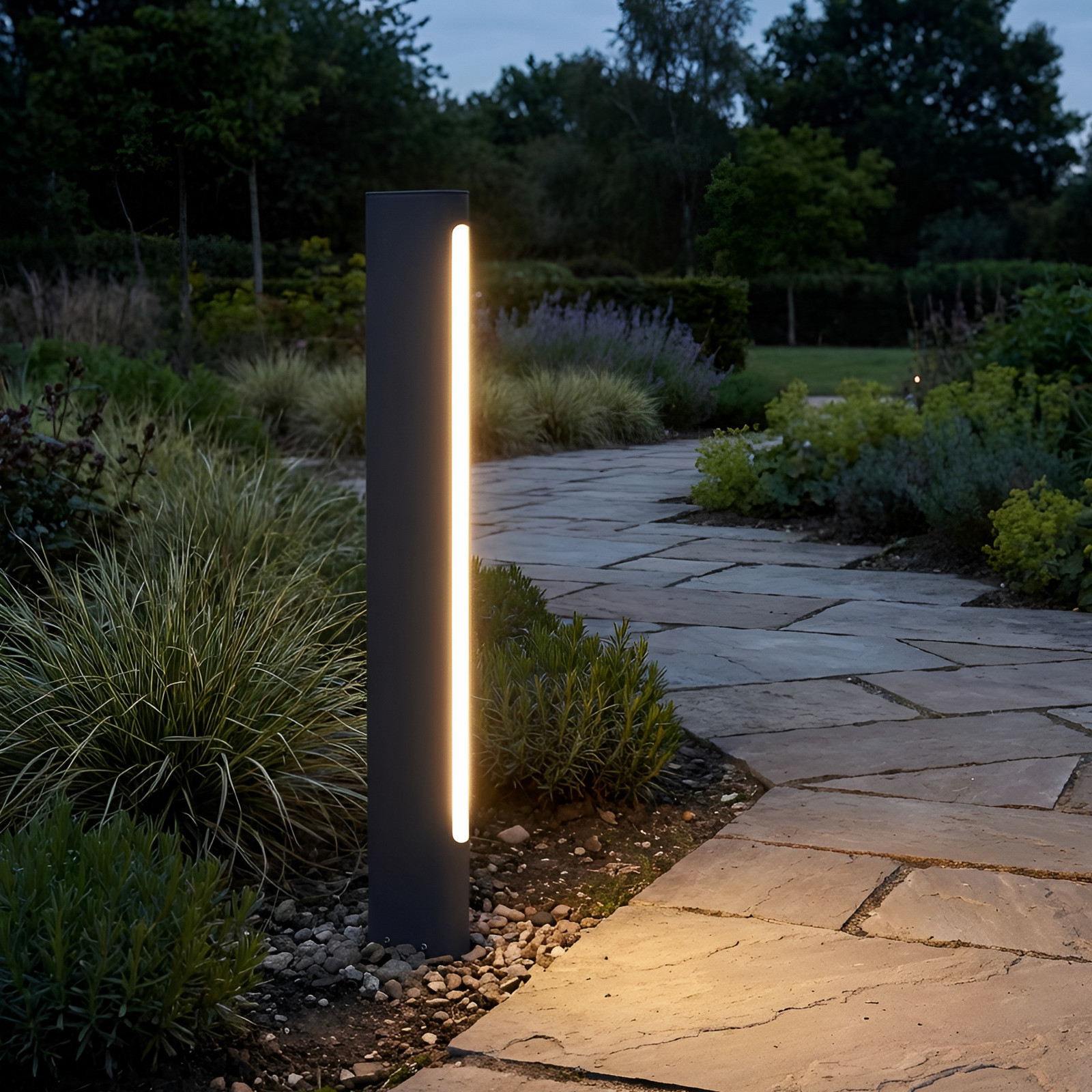 Bolardo luminoso LED Celiora, antracita, 3000 K, 80 cm - Lucande - Terraza - Moderno - Aluminio - Angular
