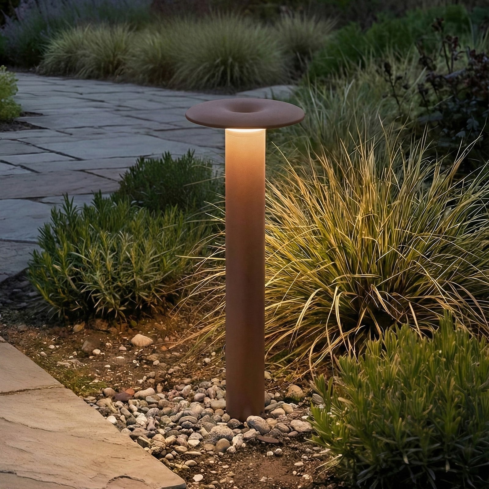 Bolardo luminoso LED Haloa, altura 50, IP54, marrón, aluminio - Lucande - Terraza - Moderno - Redonda