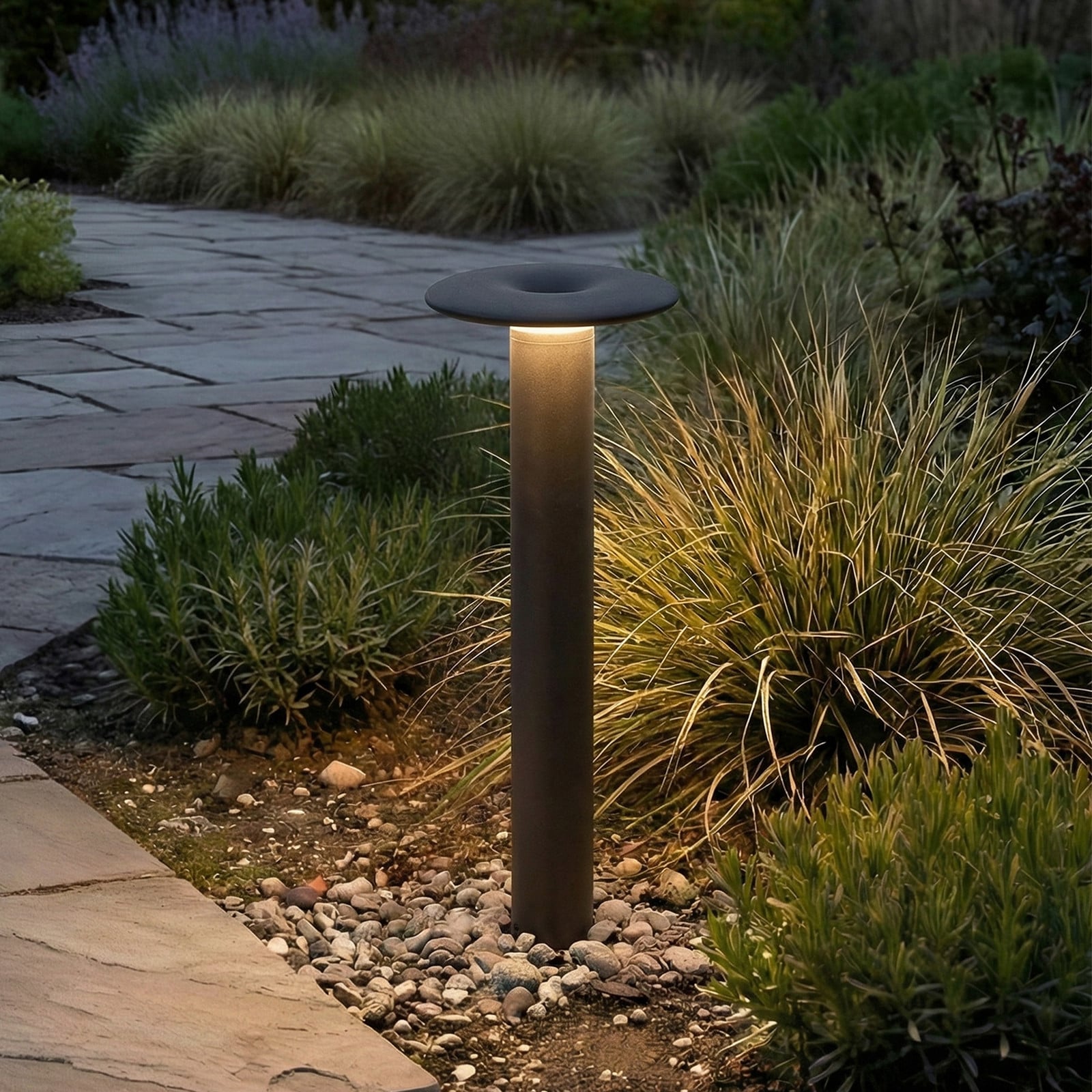 Bolardo luminoso LED Haloa, altura 50, IP54, negro, aluminio - Lucande - Terraza - Moderno - Redonda