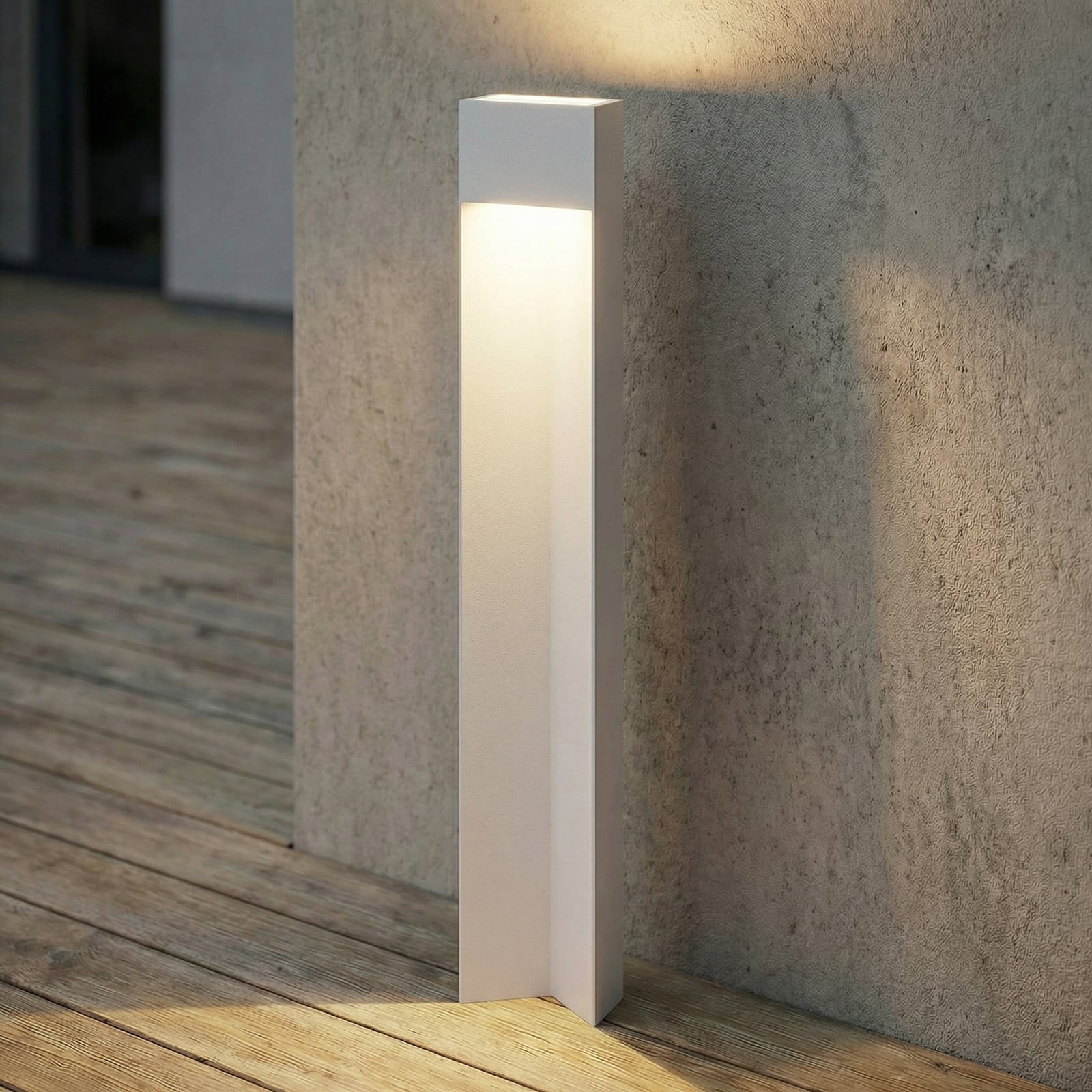 Bolardo luminoso LED Kaholo, aluminio, IP44, gris claro, 90 cm - Lucande - Moderno - Angular