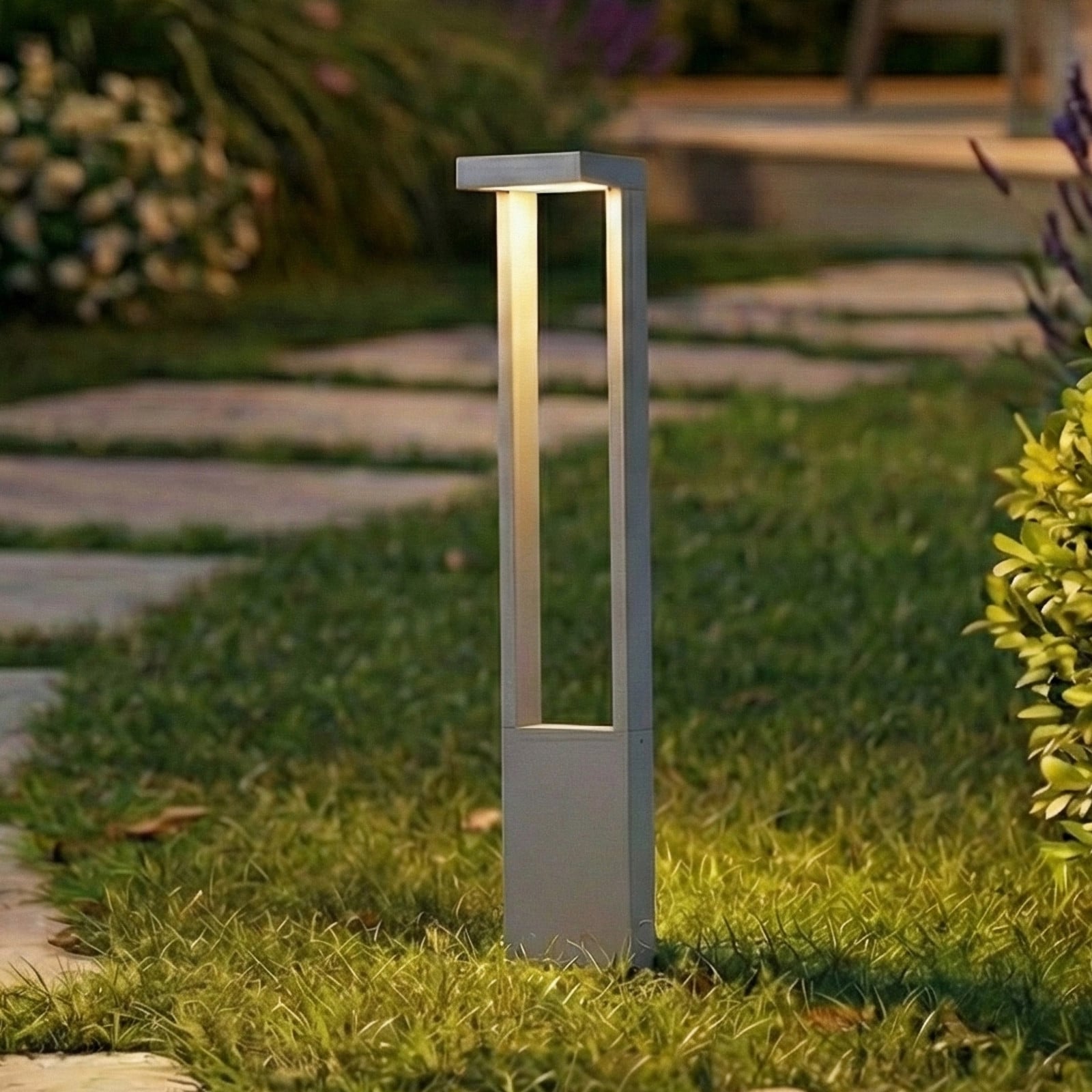 Bolardo luminoso LED Lonete, altura 65 cm, gris piedra, IP65 - Lindby - Terraza - Moderno - Aluminio - Angular