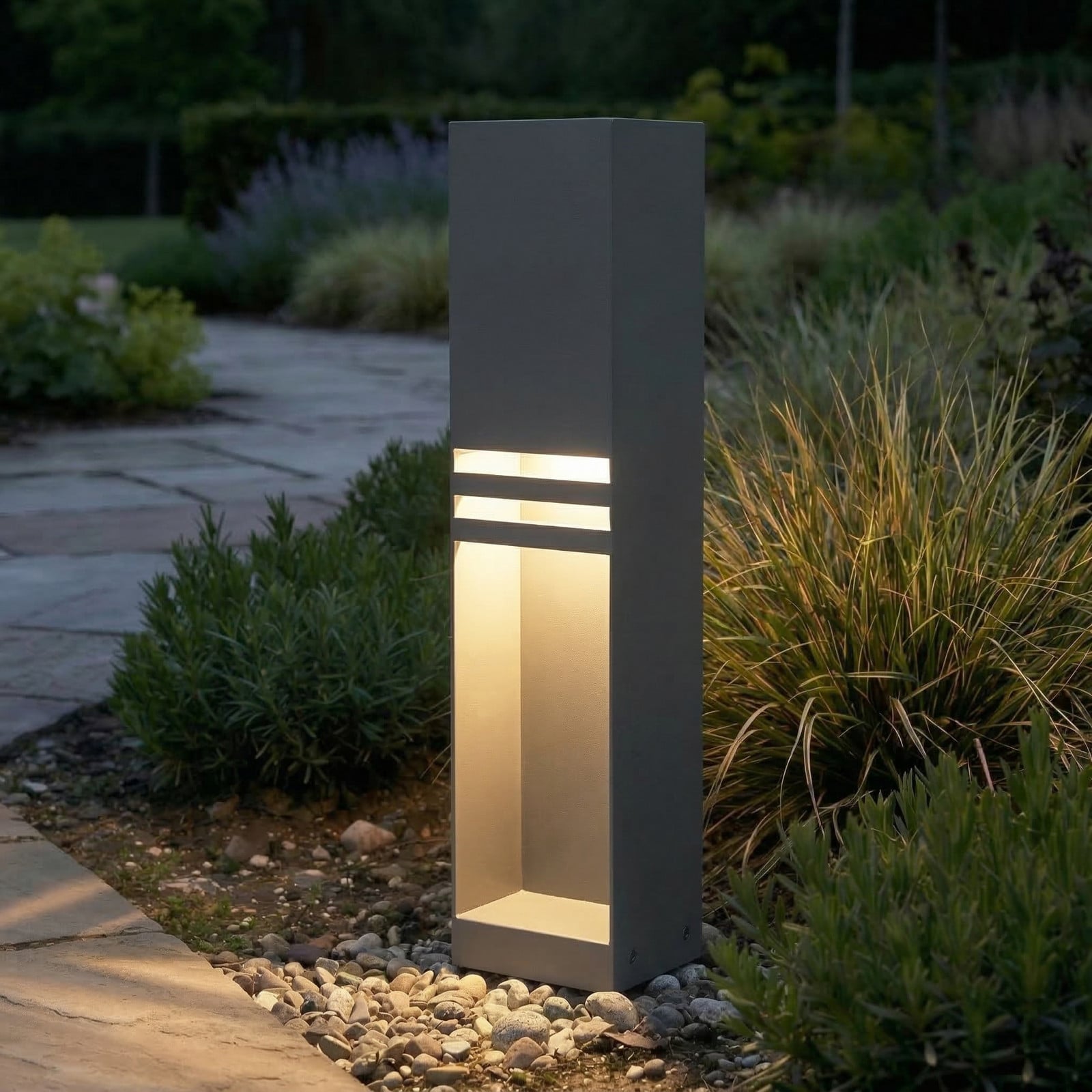 Bolardo luminoso LED Oxido, color antracita, altura 50 cm, IP44 - Lucande - Terraza - Moderno - Acero inoxidable - Angular