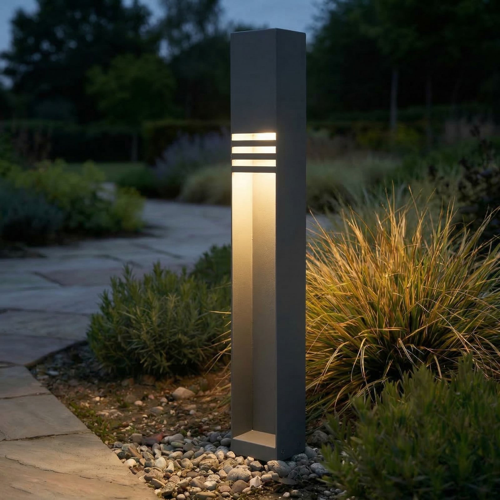 Bolardo luminoso LED Oxido, color antracita, altura 80 cm, IP44 - Lucande - Terraza - Moderno - Acero inoxidable - Angular