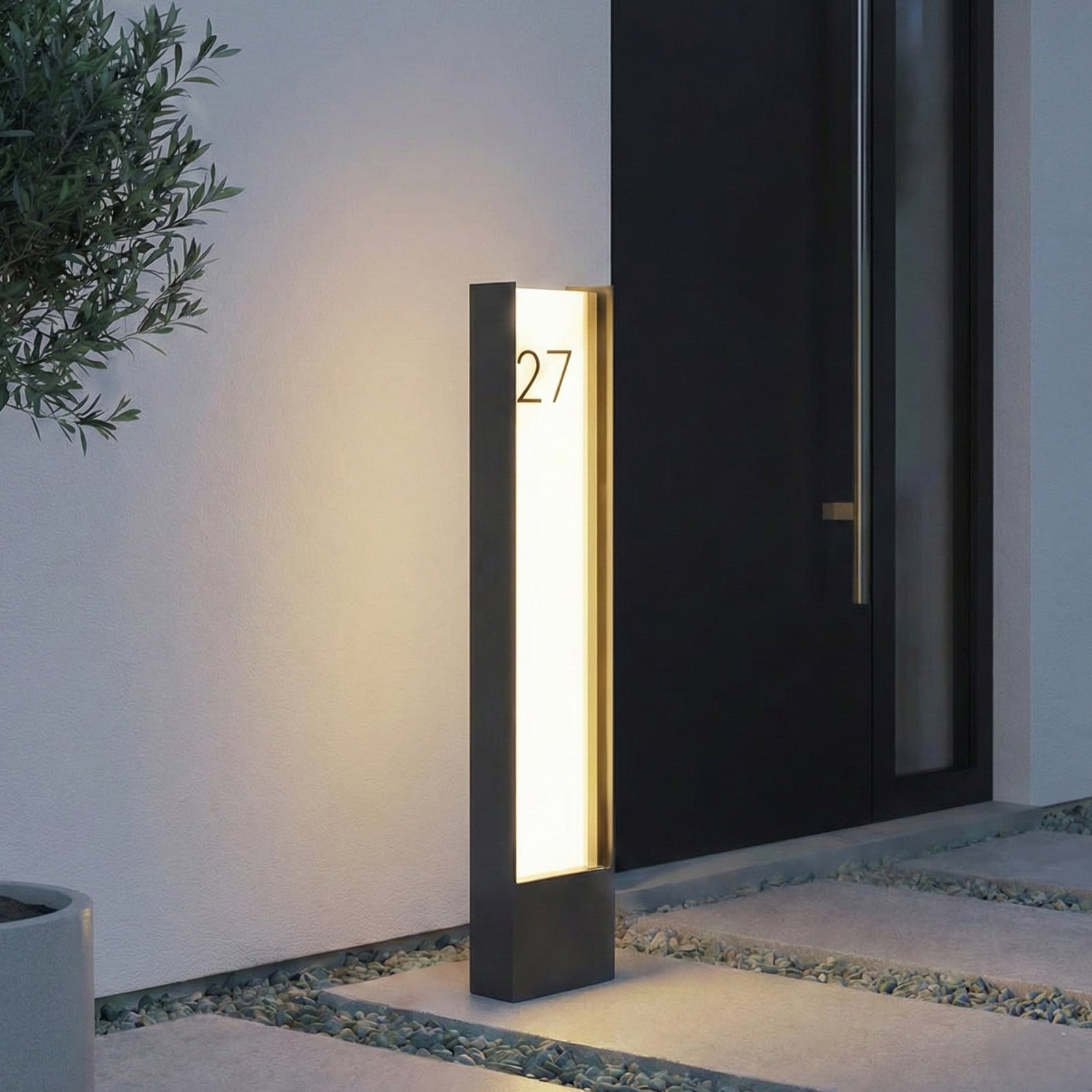 Bolardo luminoso LED Selqa, antracita, IP65, número de casa - Lindby - Terraza - Moderno - Metal - Angular