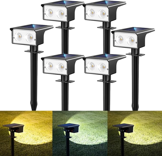 btfarm 6 Piezas Luces Solares LED Exterior Jardin, 3 Temperaturas de Color