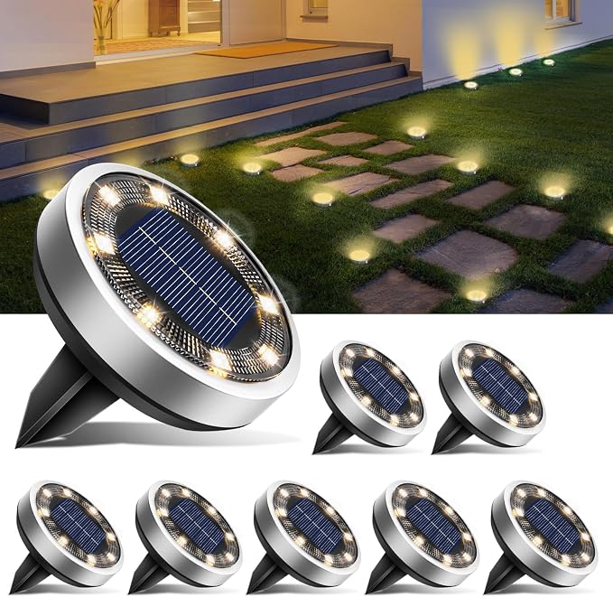 btfarm 8 Piezas Luces Solares LED Exterior Jardin Suelo, 8 LED Luces Solar