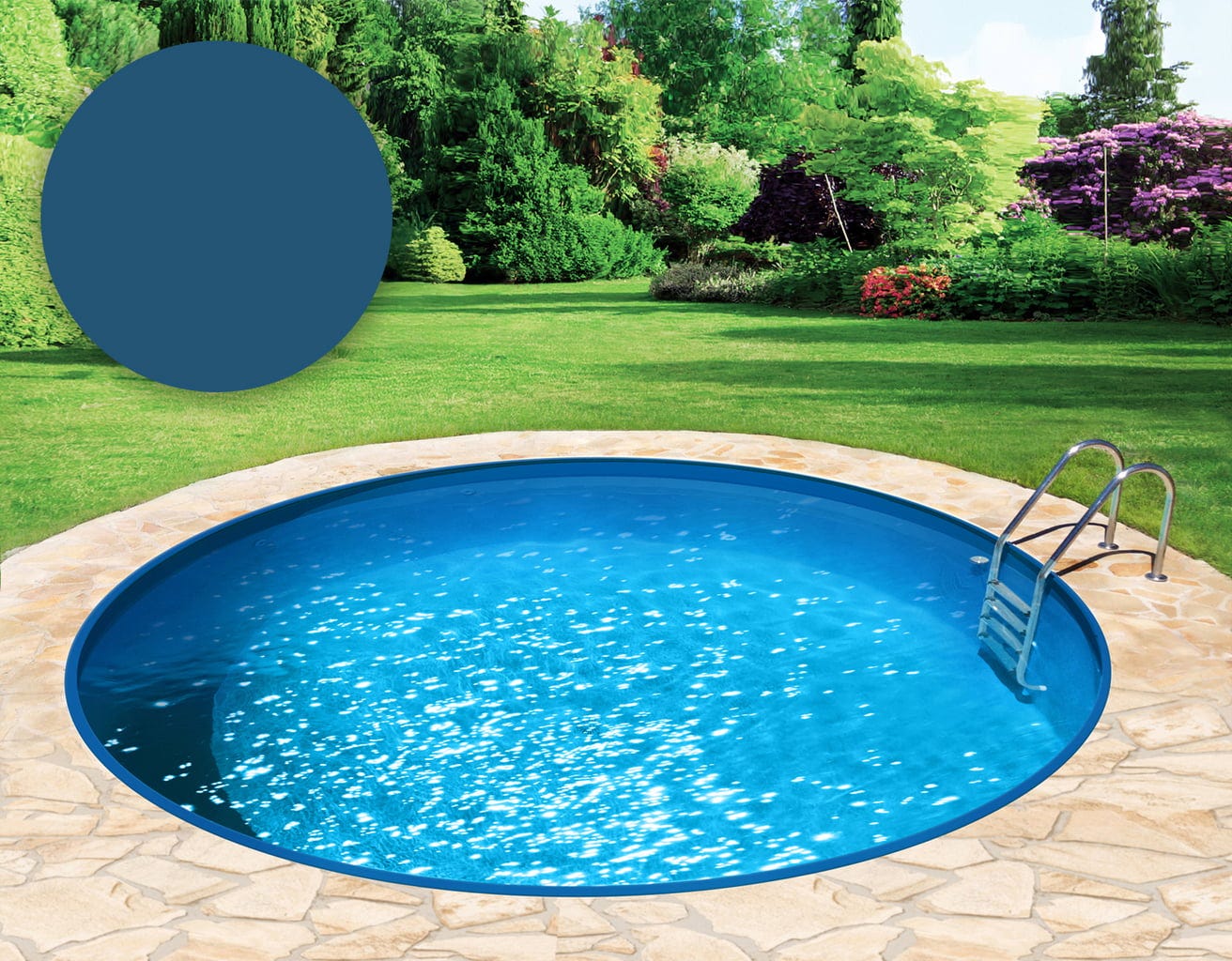 BWT Poolfolie Rund Ø 350 x 90 cm - Adriablau - Stärke 0,6 mm / mit Einhängebiese P1