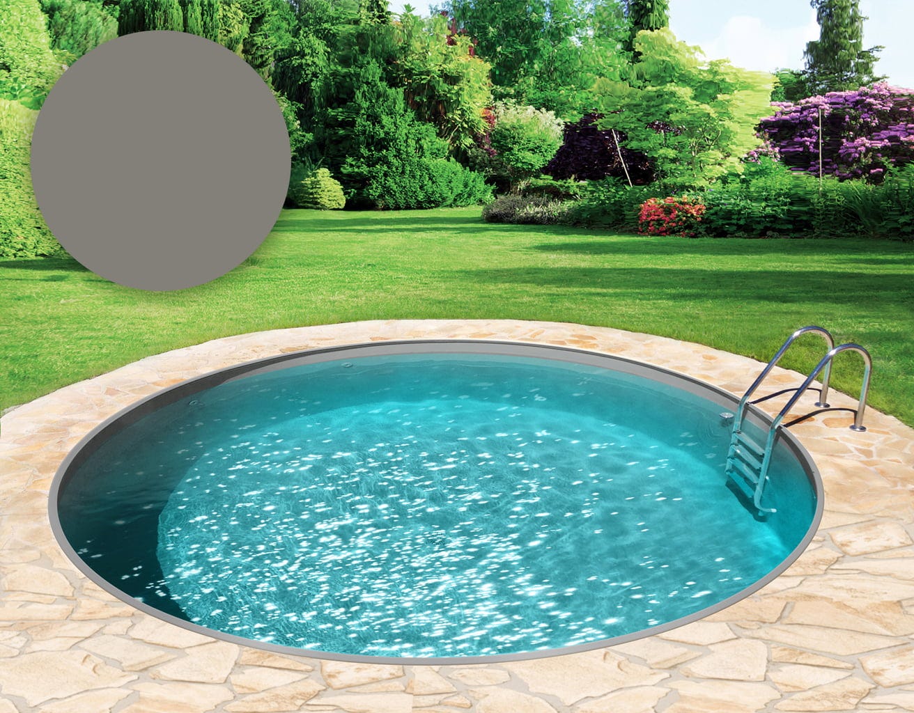 BWT Poolfolie Rund Ø 450 x 150 cm - Grau - Stärke 0,8 mm / mit Einhängebiese P1