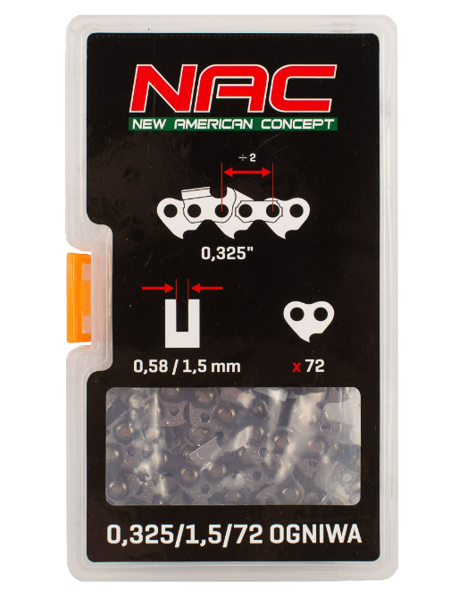 Cadena de corte para motosierra NAC SPS01-45, 45 cm, 72 eslabones, paso 0.325", calibre 1.5 mm, alta precisión y durabilidad para corte de madera profesional