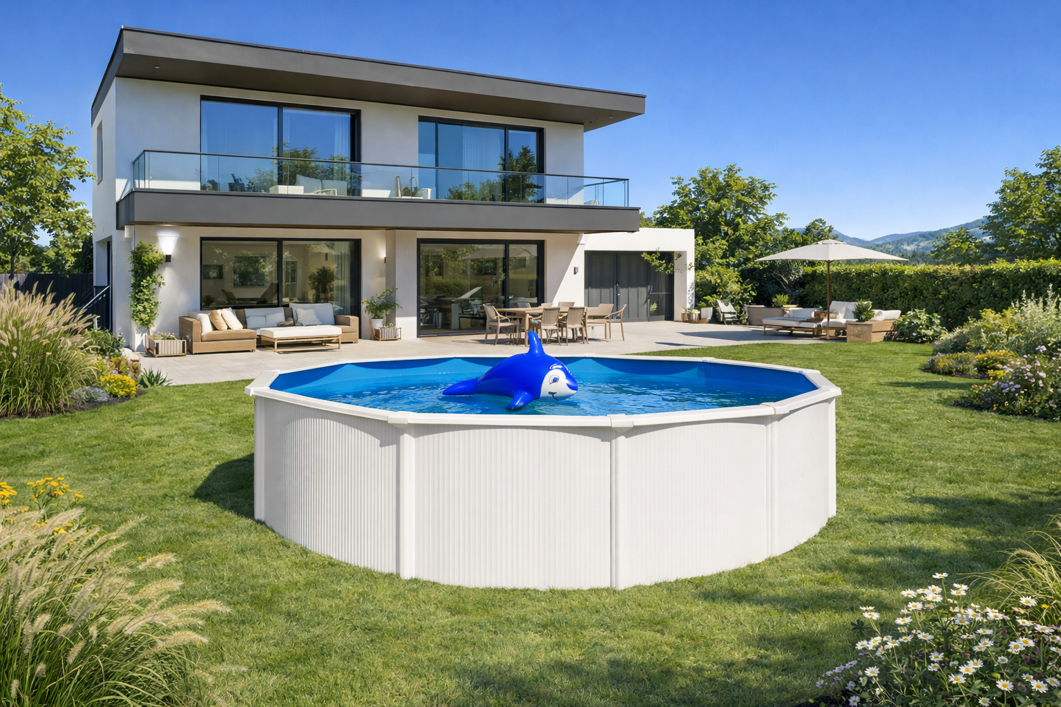 CF. Group Poolfolie Rund Ø 460 x 135 cm - Blau - Stärke 0,8 mm / ohne Biese (überlappend)
