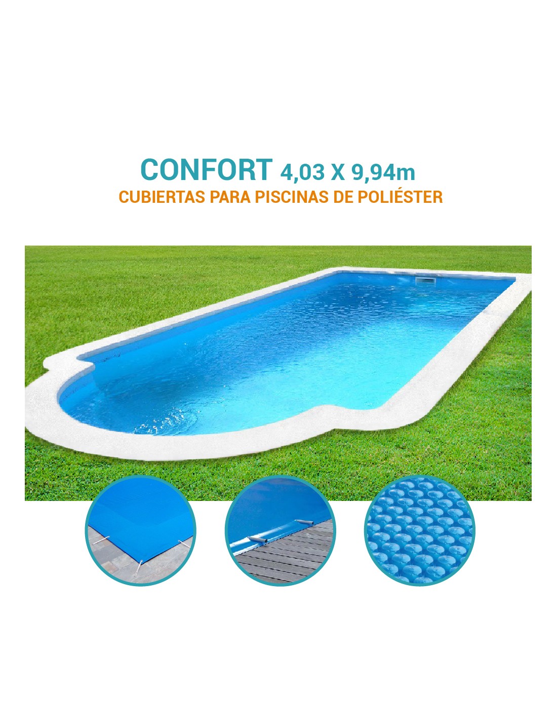 Confort 10 | 4,03 x 9,94m | Cubiertas piscina de poliéster Prodofibra