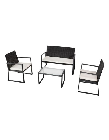 Conjunto mesa, 2 sillas y 1 sofá jardín ratán