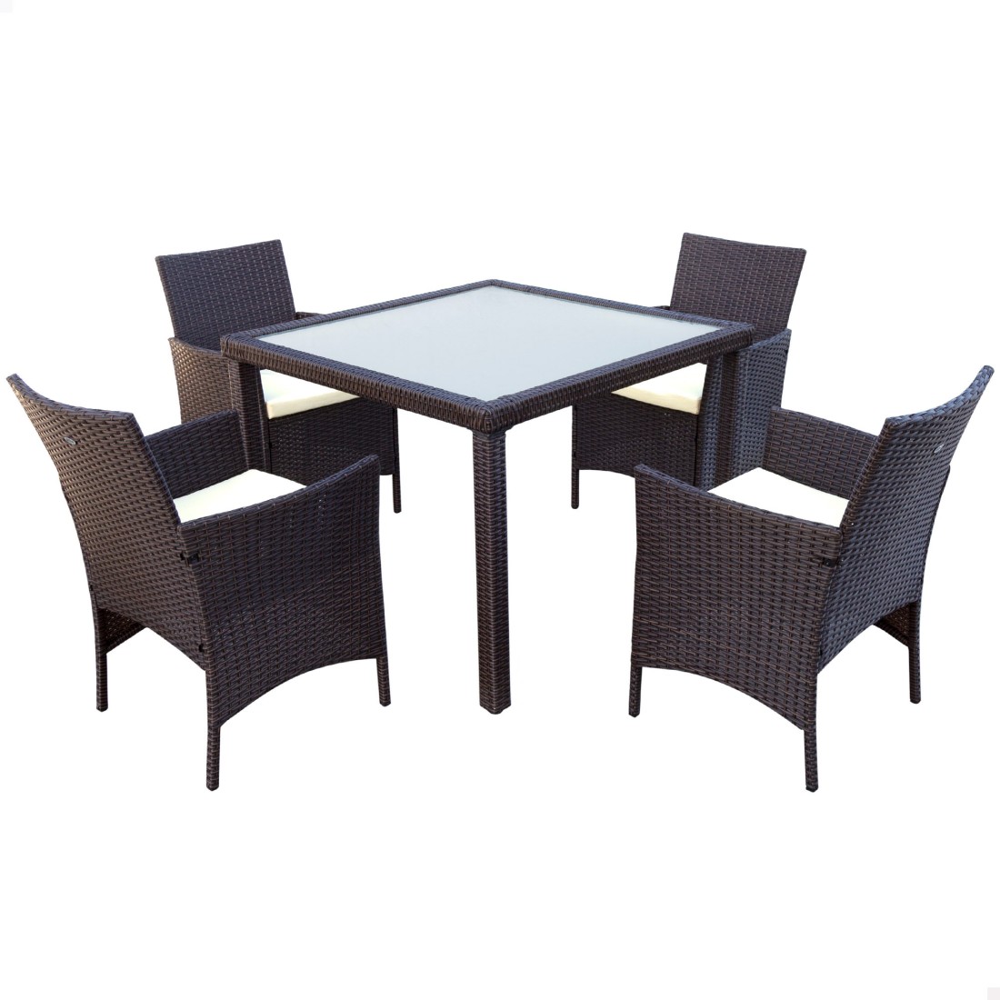 Conjunto mesa grande y 4 sillas jardín ratán