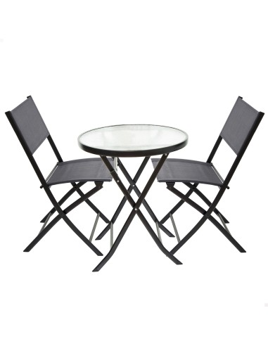 Conjunto mesa redonda y 2 sillas jardín o terraza textileno