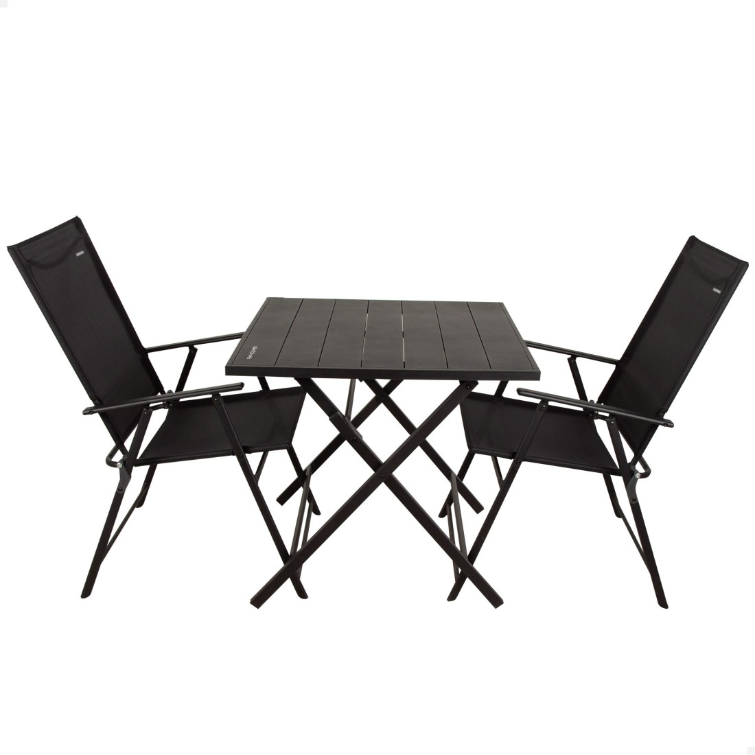 Conjunto mesa y 2 sillas plegables de jardín