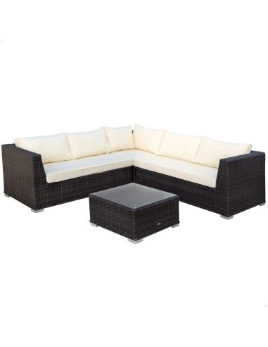 Conjunto mesa y sofá rinconera jardín modular ratán