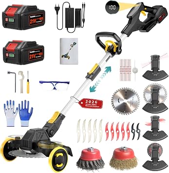 Cortabordes Inalámbrico 21V, Compatible con Baterías Makita, Desbrozadora con Cepillo para Maleza, 2 Baterías de 4.0Ah Incluidas, Motor sin Escobillas de 900W para Césped, Jardín, Patio (Negro)