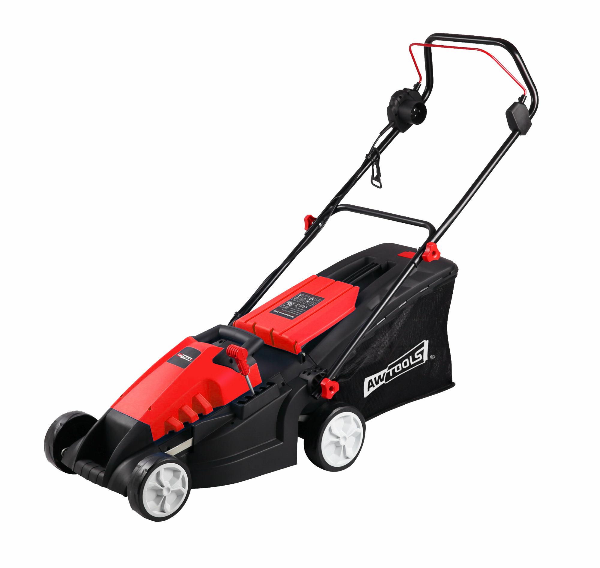 Cortacésped eléctrico, Awtools, modelo 1400W 38cm, motor inductivo, ideal para corte eficiente de césped, diseño compacto, fácil de manejar y mantener, alto rendimiento