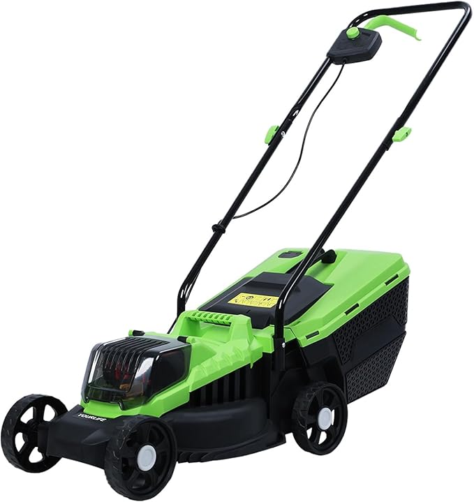 Cortacésped eléctrico con batería, tractor autotransportado 65 cm con bandeja semirrígida 30 L, altura de corte ajustable e inalámbrica, para césped de hasta 2000 m²